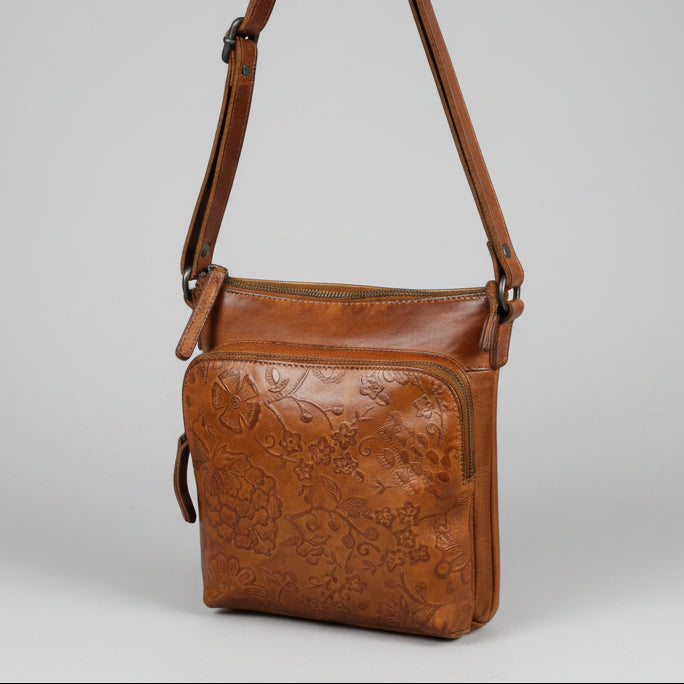 MET Women’s Genuine Leather Crossbody Bag. High-Quality Flower Embossed Floral Purse-9