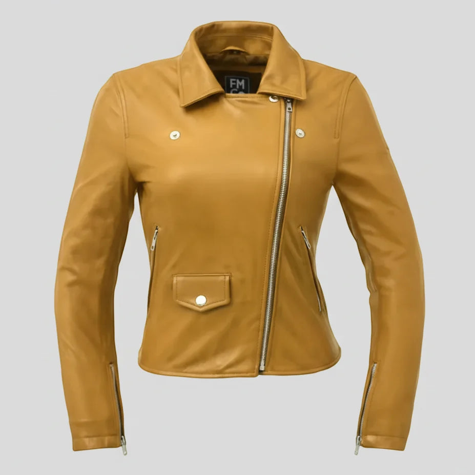 Women’s Lightweight Leather Fashion Jacket | Soft Naked Cowhide Casual Moto Style-8