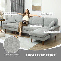 Grey L-Shape Sectional Sofa – Modern Reversible Chaise Couch with Pillows & Wooden Legs (United States & Canada Delivery Only)-5