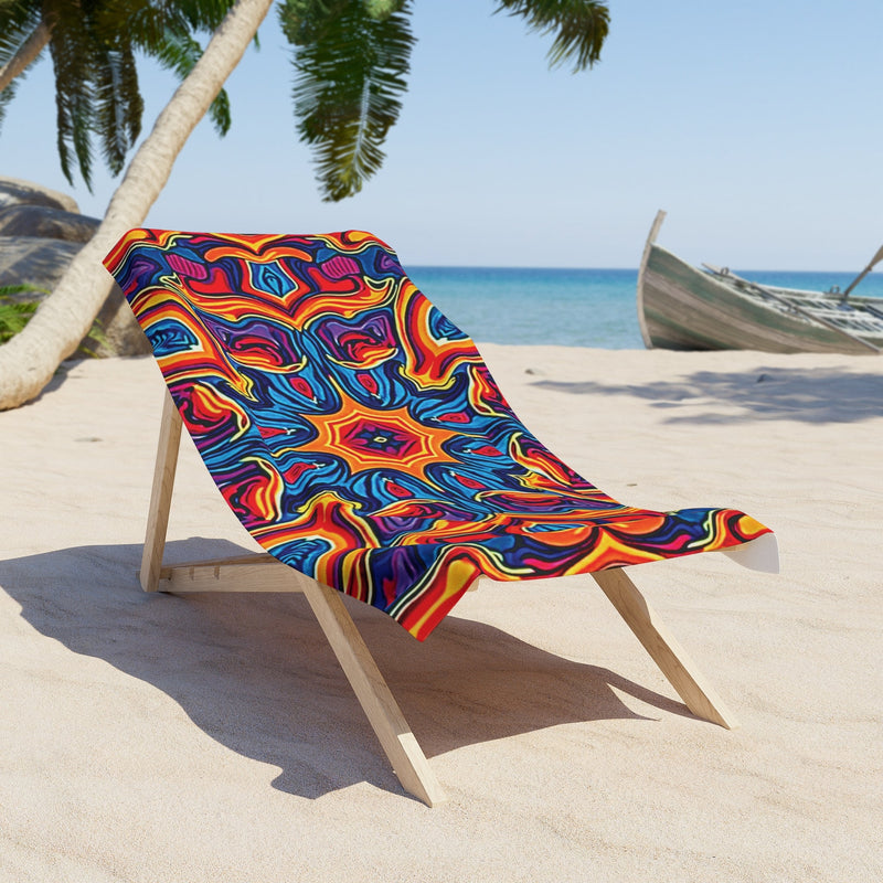 Vibrant Kaleidoscope Beach Towel — Colorful Retro Mandala Pattern-1