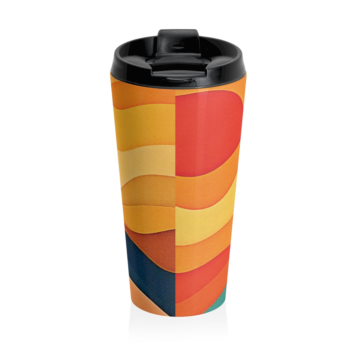 Sunset Waves Stainless Steel Travel Mug — Abstract Retro Orange & Yellow Design-4