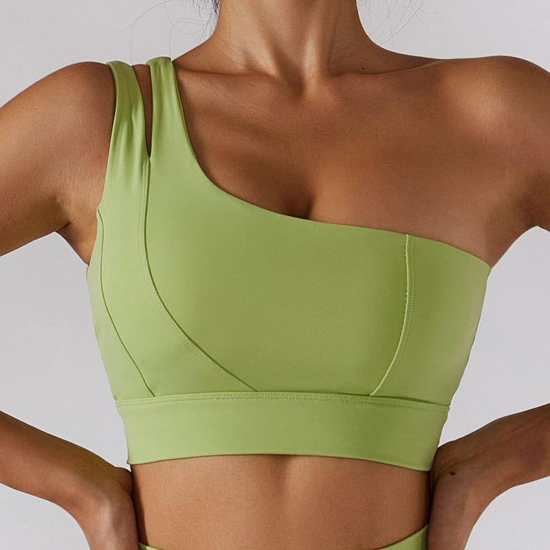 Women’s Ribbed One-Shoulder Yoga Set – Backless Sports Bra & Yoga Pants-9