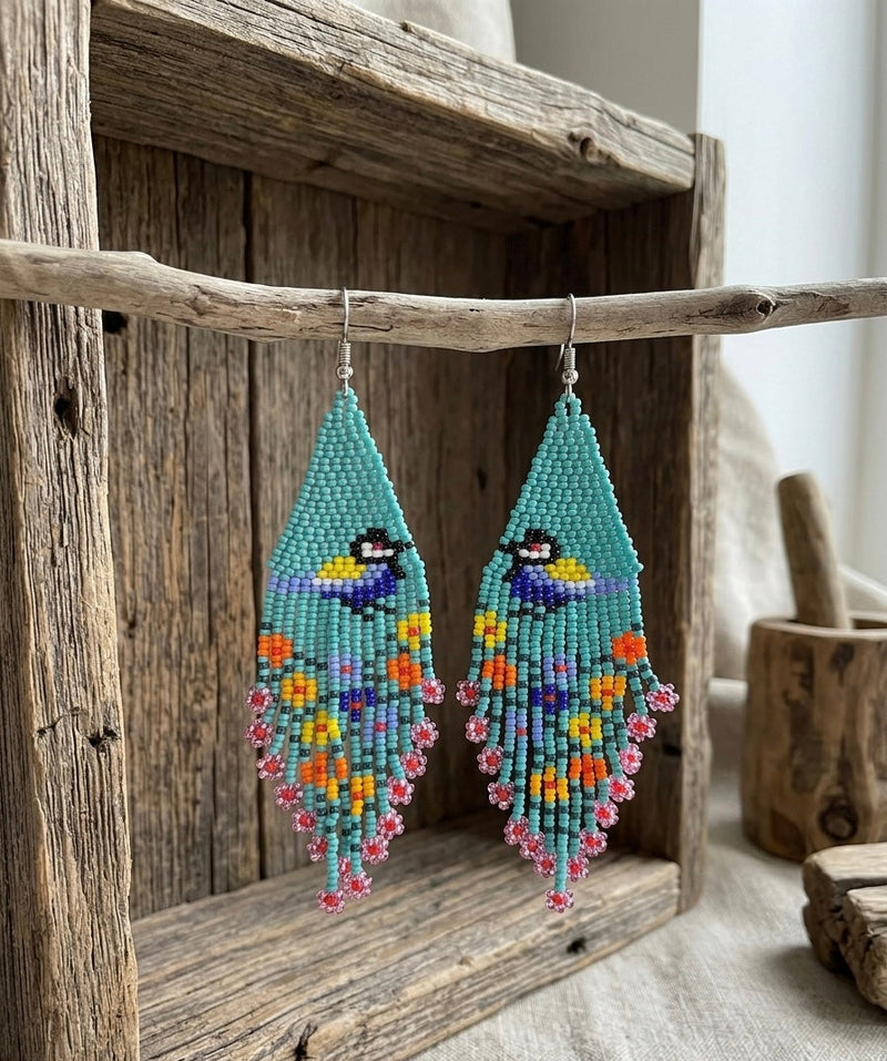 Bird Fringe Earrings (Turquoise)-2