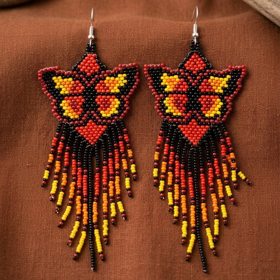 Black Beaded Dancing Wing Earrings-1