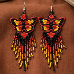 Black Beaded Dancing Wing Earrings-1