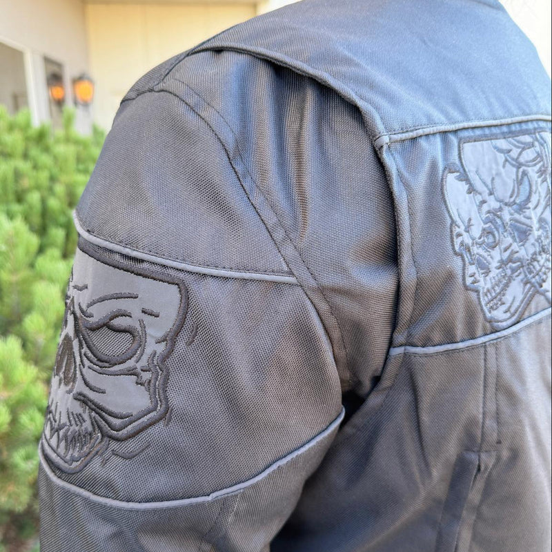 Open Road Men's Reflective Skull Cordura Motorcycle Jacket-4