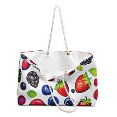 Mixed Berries Pattern Weekender Bag | Strawberries Blueberries Blackberries, Large Tote Bag-4