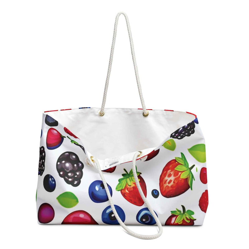 Mixed Berries Pattern Weekender Bag | Strawberries Blueberries Blackberries, Large Tote Bag-4