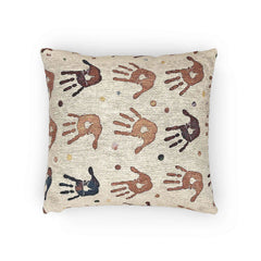 Handprint Pattern Woven Pillow | Boho Tribal Decorative Cushion-6
