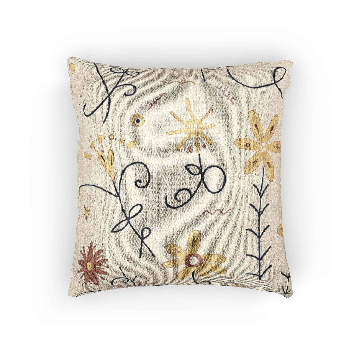 Neutral Floral Embroidered Woven Pillow | Boho Farmhouse Throw Cushion-6