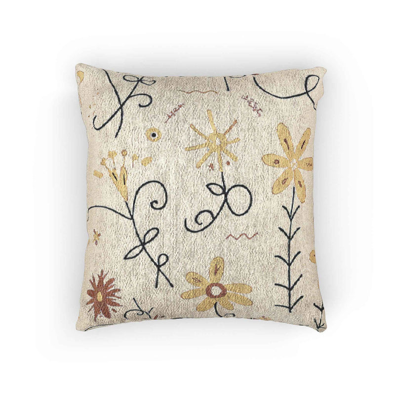 Neutral Floral Embroidered Woven Pillow | Boho Farmhouse Throw Cushion-6