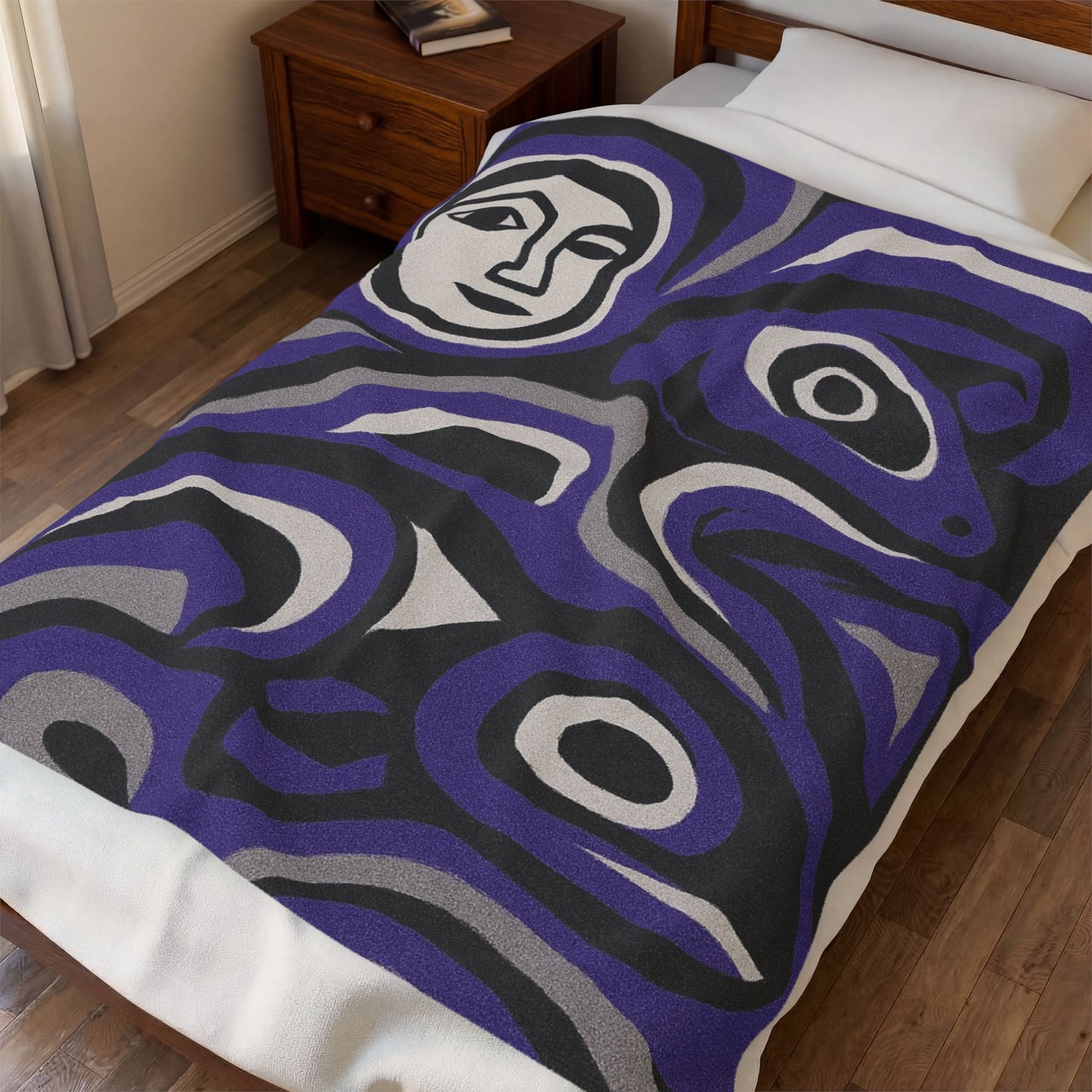 Inuit Style Abstract Velveteen Throw Blanket