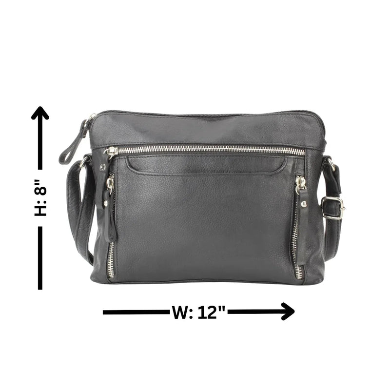 Leather Crossbody Slim Bag with Zippered Pockets & Adjustable Strap-4