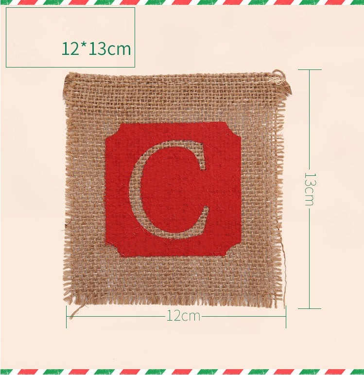 Merry Christmas Burlap Banner Garland, 14pc Sackcloth Flags Decoration-6