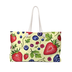 Strawberry Blueberry Print Weekender Bag | Fruit Pattern Tote | Large Tote Bag-1