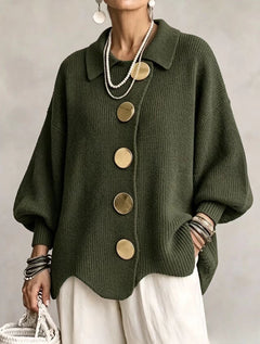 Women’s Button-Down Knit Cardigan – Lapel Collar Long-Sleeve Loose-Fit Fall & Winter Sweater-13
