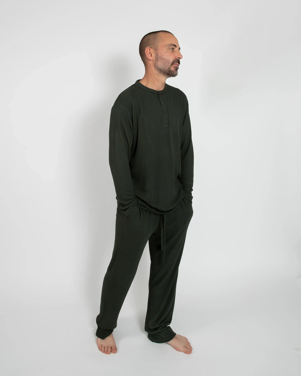 Deep Forest Green Waffle Unisex Long Pajama Set-4