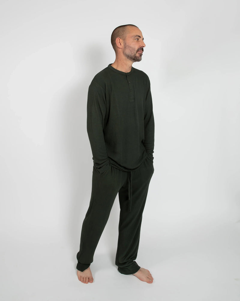 Deep Forest Green Waffle Unisex Long Pajama Set-4