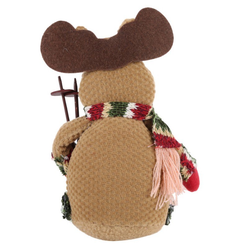 Christmas Elk Santa Snowman Figurines – Flannel Holiday Decorations, 18x13cm-4