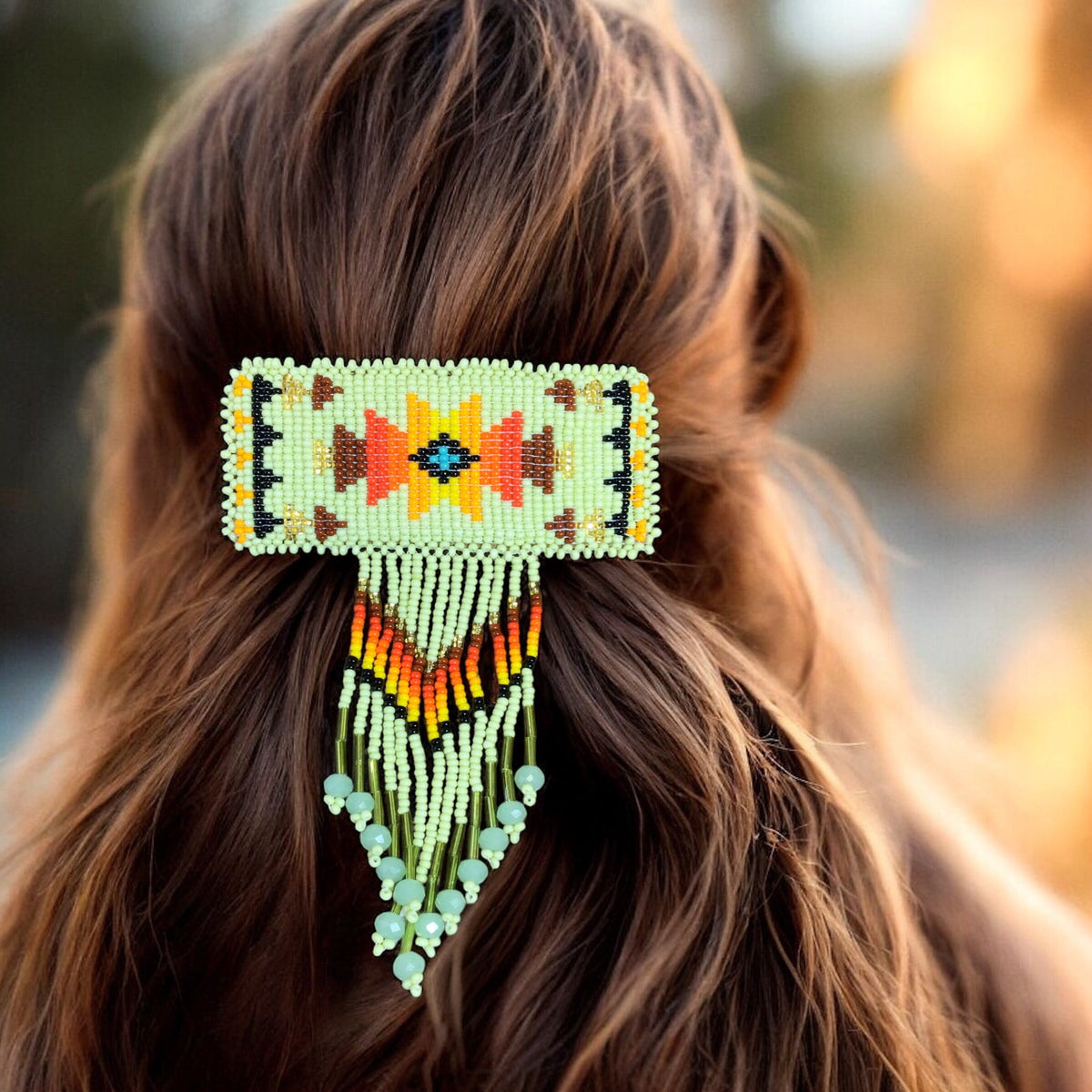 Rectangular Fringed Barrette- Light Green