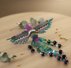 Purple and light green Hummingbird Barrette with Fringes-2