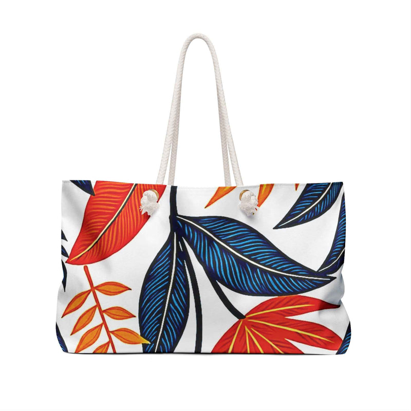 Bold Red Blue Tropical Leaves Weekender Bag | Leaf Print Bag-4