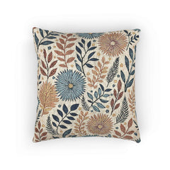Boho Floral Woven Pillow | Textured Daisy Leaves Decorative Pillow-6