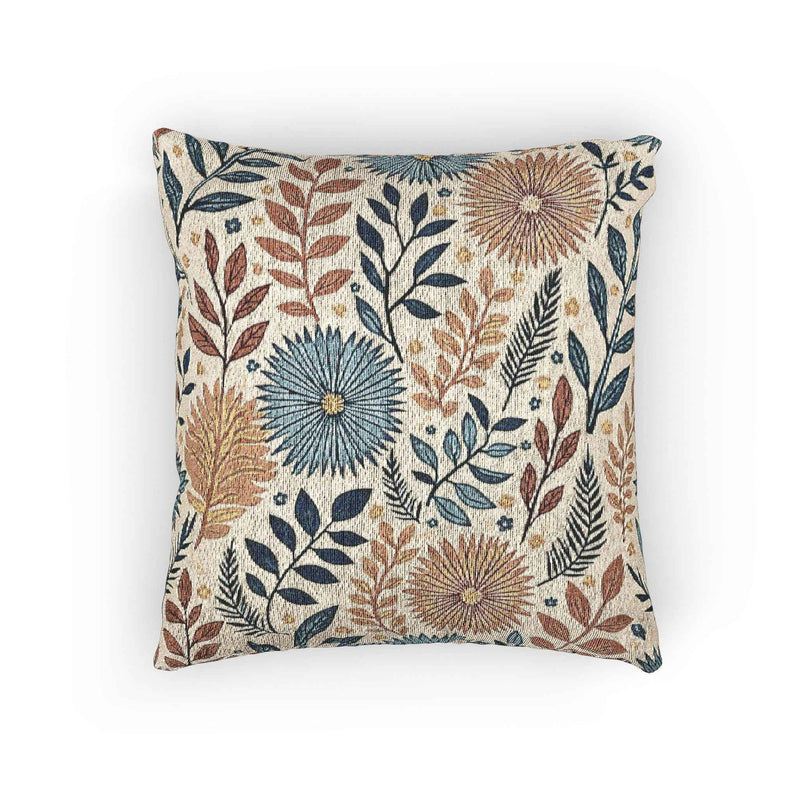 Boho Floral Woven Pillow | Textured Daisy Leaves Decorative Pillow-6