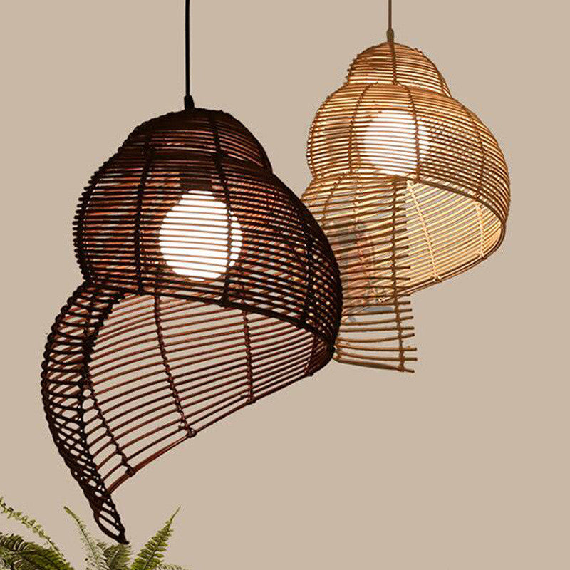 Snail Rattan Pendant Light, Creative Art Southeast Asia Vintage Pendant Lamp Reading Room Wicker Light-1