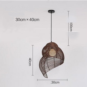 Snail Rattan Pendant Light, Creative Art Southeast Asia Vintage Pendant Lamp Reading Room Wicker Light-3