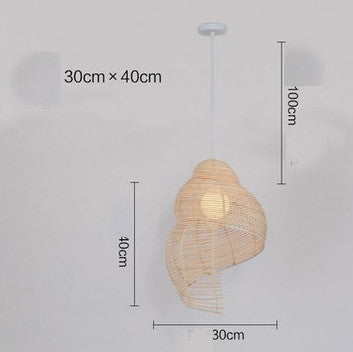Snail Rattan Pendant Light, Creative Art Southeast Asia Vintage Pendant Lamp Reading Room Wicker Light-5