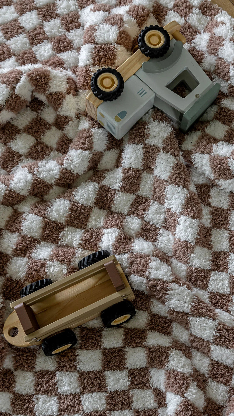 Chocolate Milk & White Check Print Toddler Blanket-3