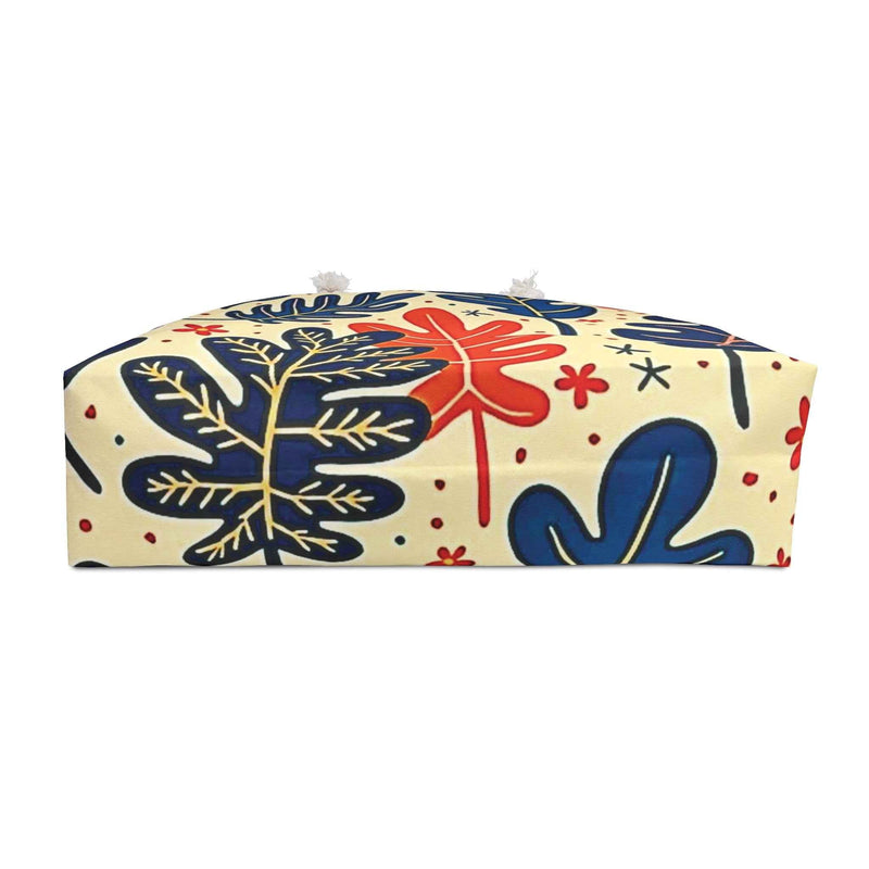 Abstract Tropical Leaves Weekender Bag | Blue Orange Leaf Pattern, Large Tote Bag-6