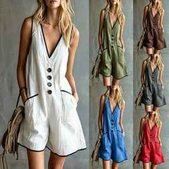 Casual Loose-fit Button-down Womens Jumpsuit-4