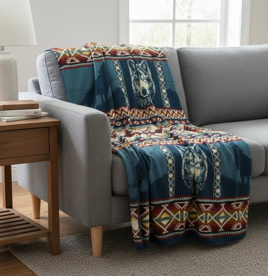 OLDTRIBES™ Plains Wolf Alpaca Blanket-2