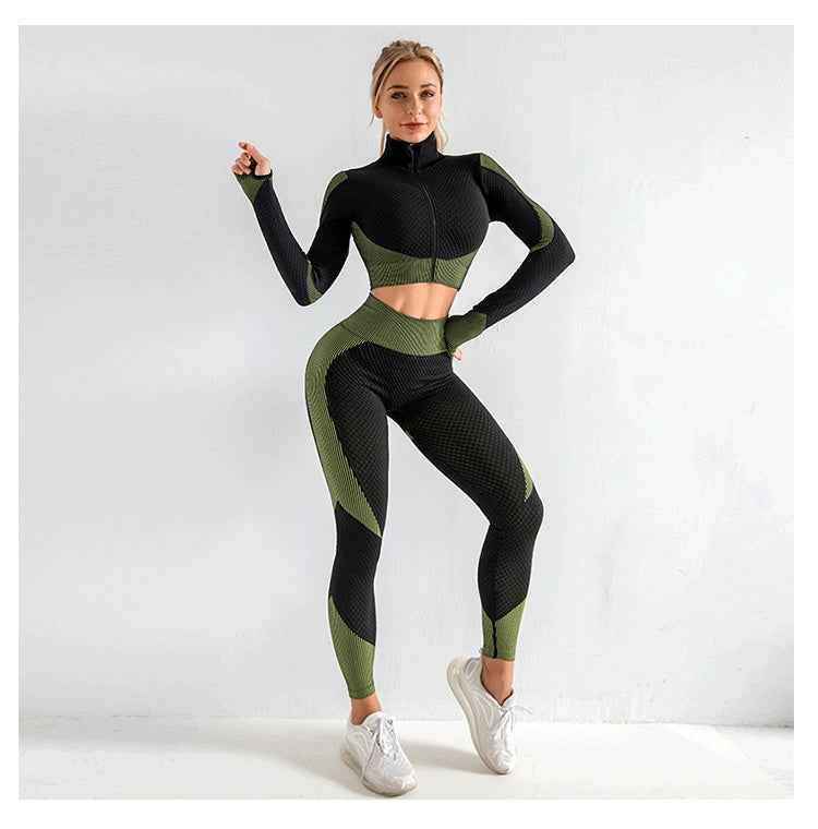 Women's Seamless Nylon Yoga Set – Short Sleeve Crop Top & High-Waist Leggings-1