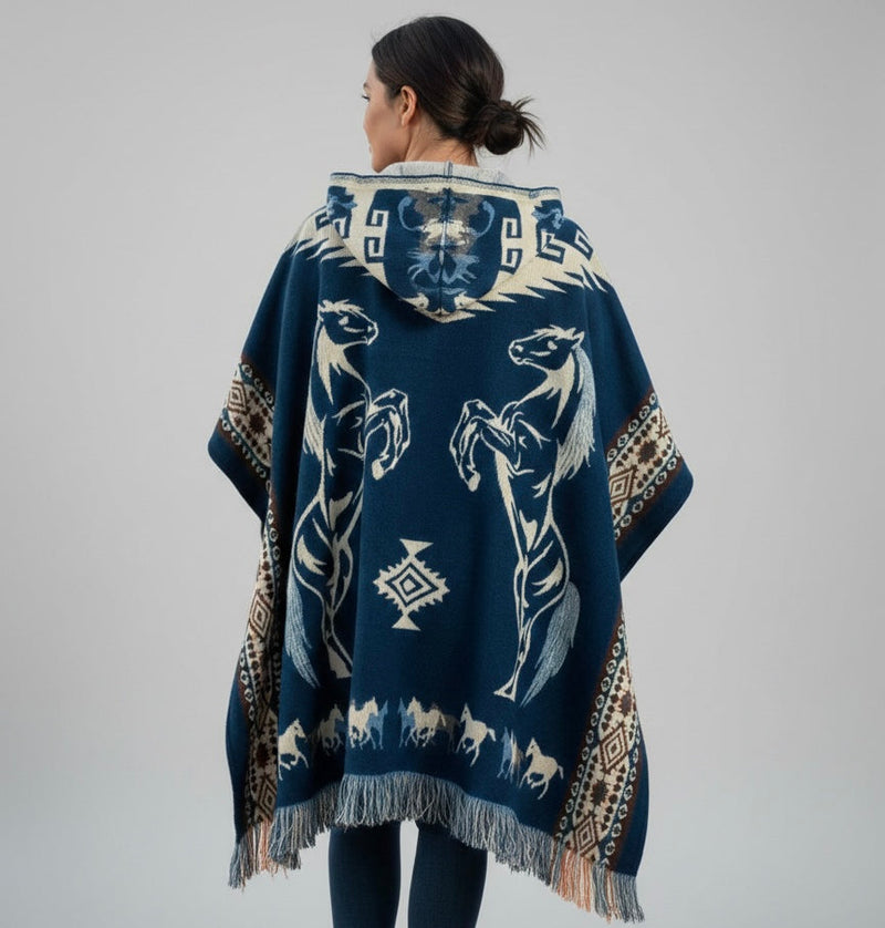 Horses HandMade Wool Poncho-3