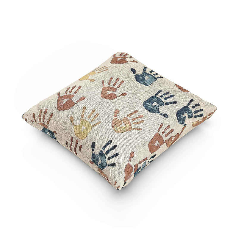 Handprint Pattern Woven Pillow | Boho Kids Nursery Throw Pillow-9