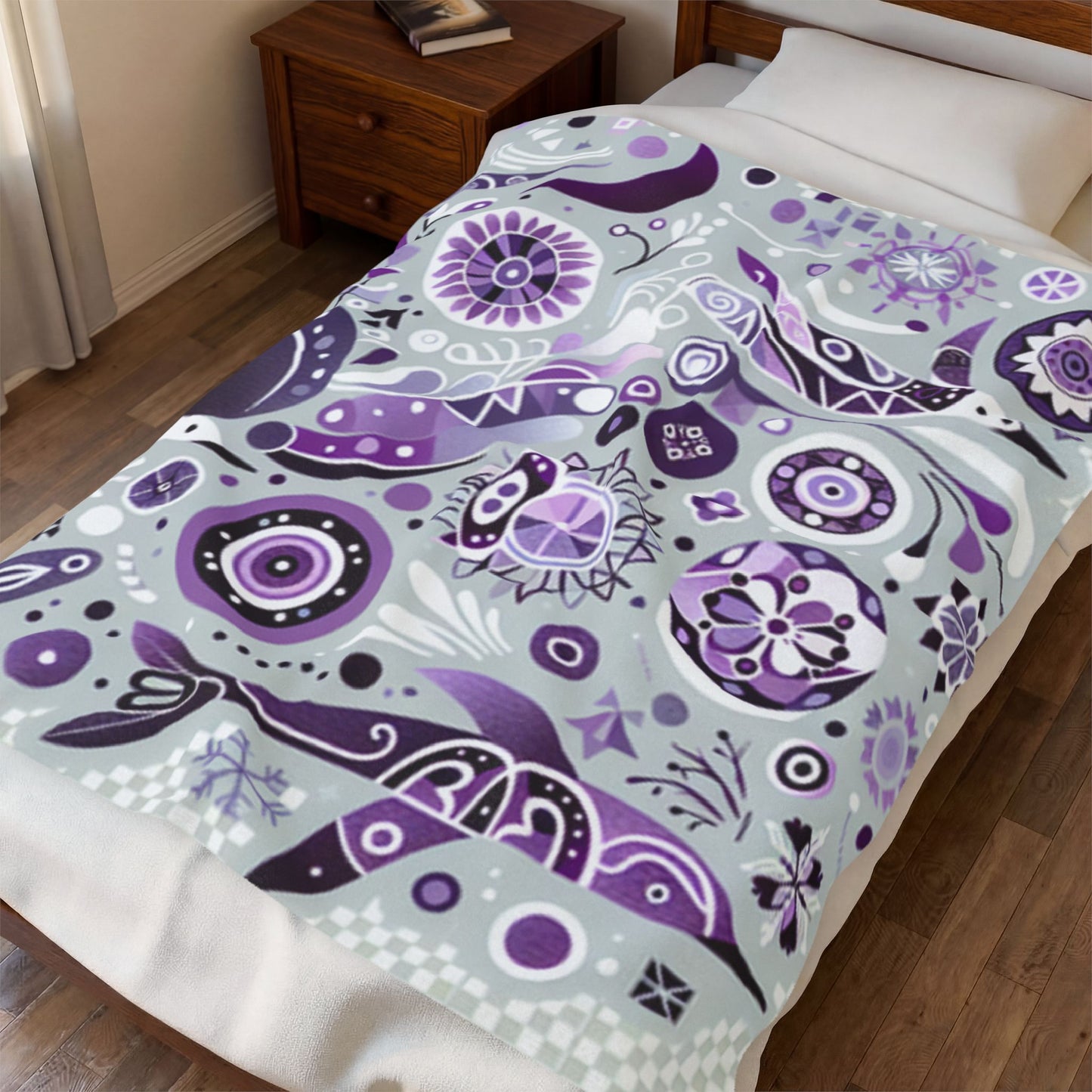 Cozy Velveteen Plush Blanket with Abstract Purple Design