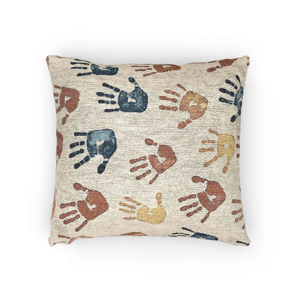 Handprint Pattern Woven Pillow | Boho Kids Nursery Throw Pillow-6