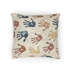 Handprint Pattern Woven Pillow | Boho Kids Nursery Throw Pillow-6
