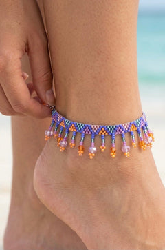 Beaded Anklet Blue Orange-1