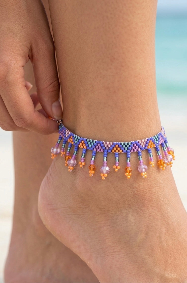 Beaded Anklet Blue Orange-1