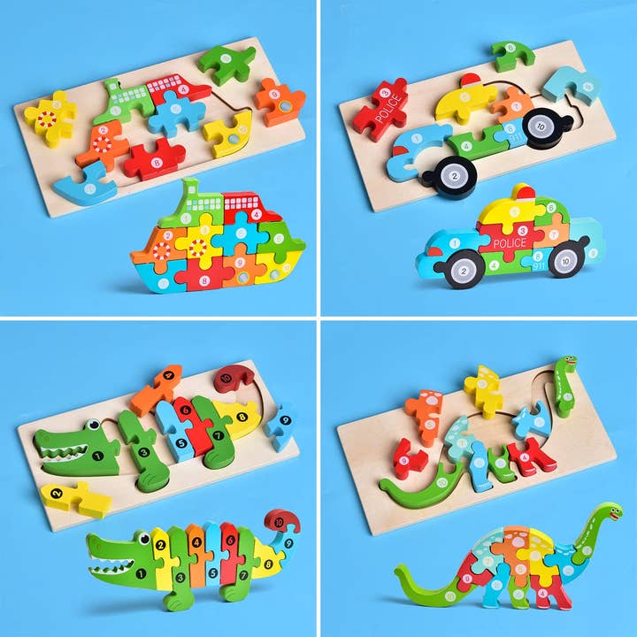 Fun Little Toys - 4-Pack Wooden Puzzles for Toddlers - Ages 2–4-7