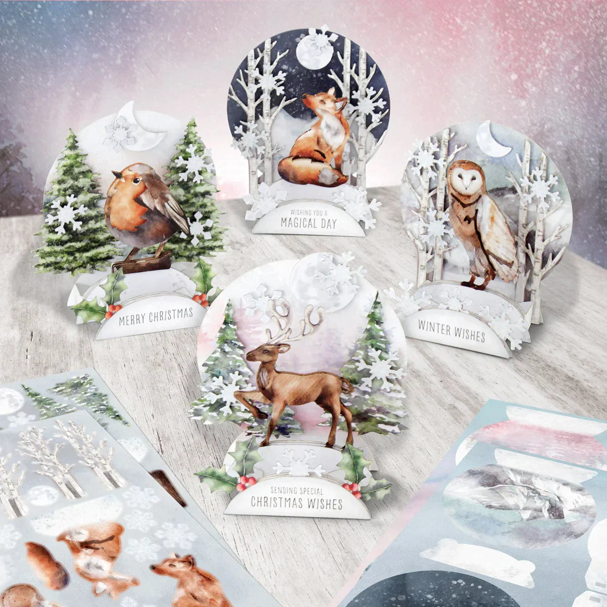 Watercolour Christmas Animals, Die-Cut Pop Up Cards-3