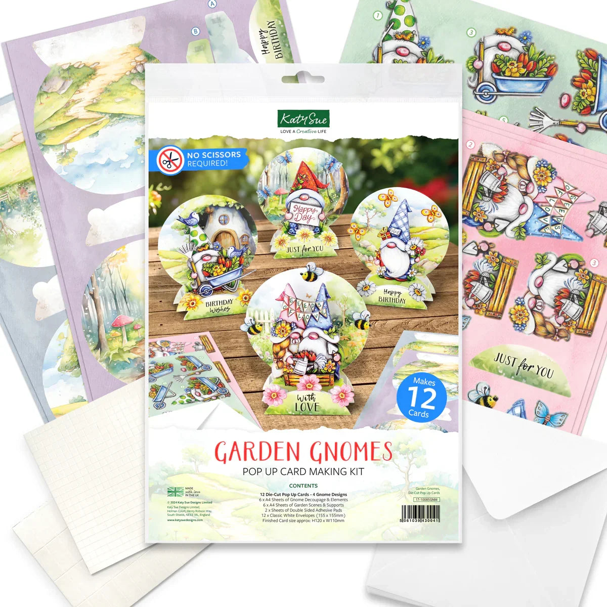 Kit para hacer tarjetas desplegables con troquelados de gnomos de jardín-2