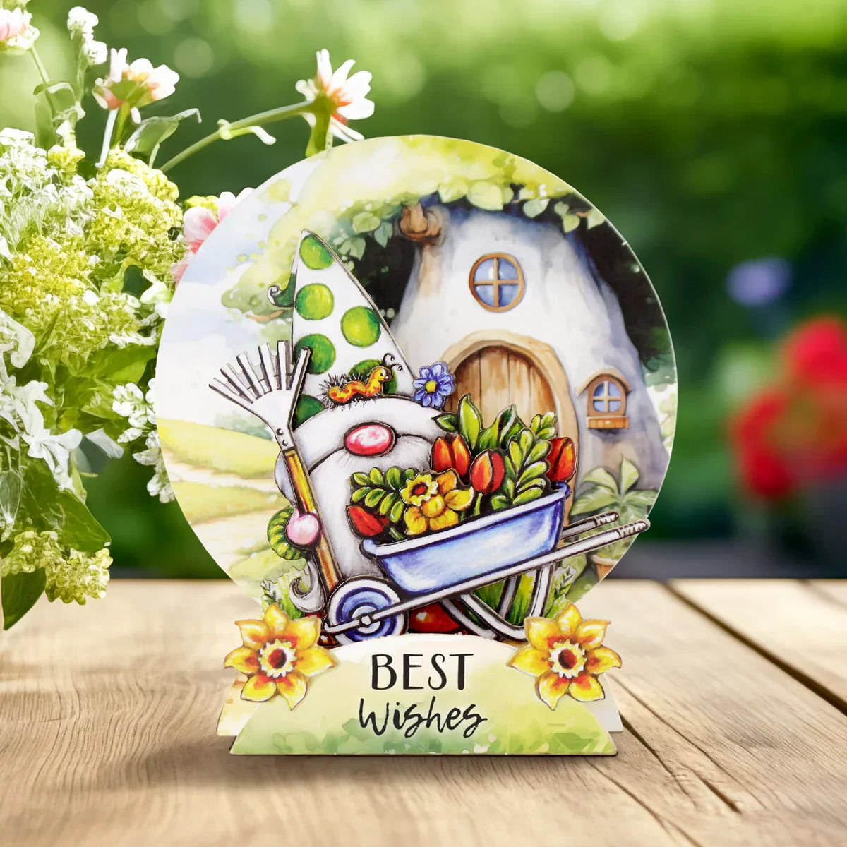 Kit para hacer tarjetas desplegables con troquelados de gnomos de jardín-4