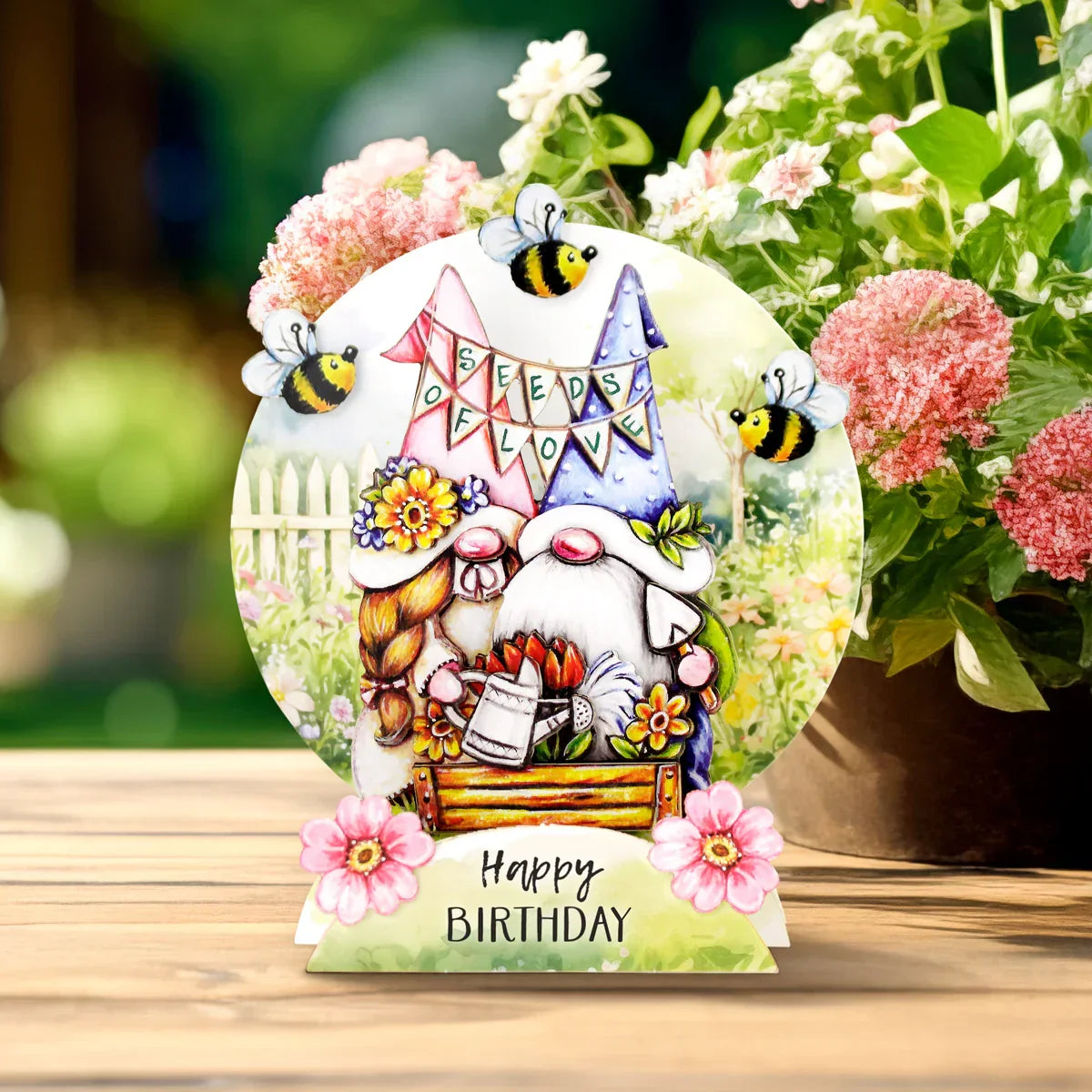 Kit para hacer tarjetas desplegables con troquelados de gnomos de jardín-5