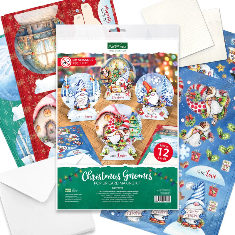 Christmas Garden Gnomes, Pop Up Card Making Kit-2