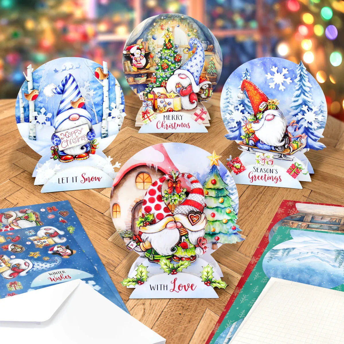 Christmas Garden Gnomes, Pop Up Card Making Kit-4